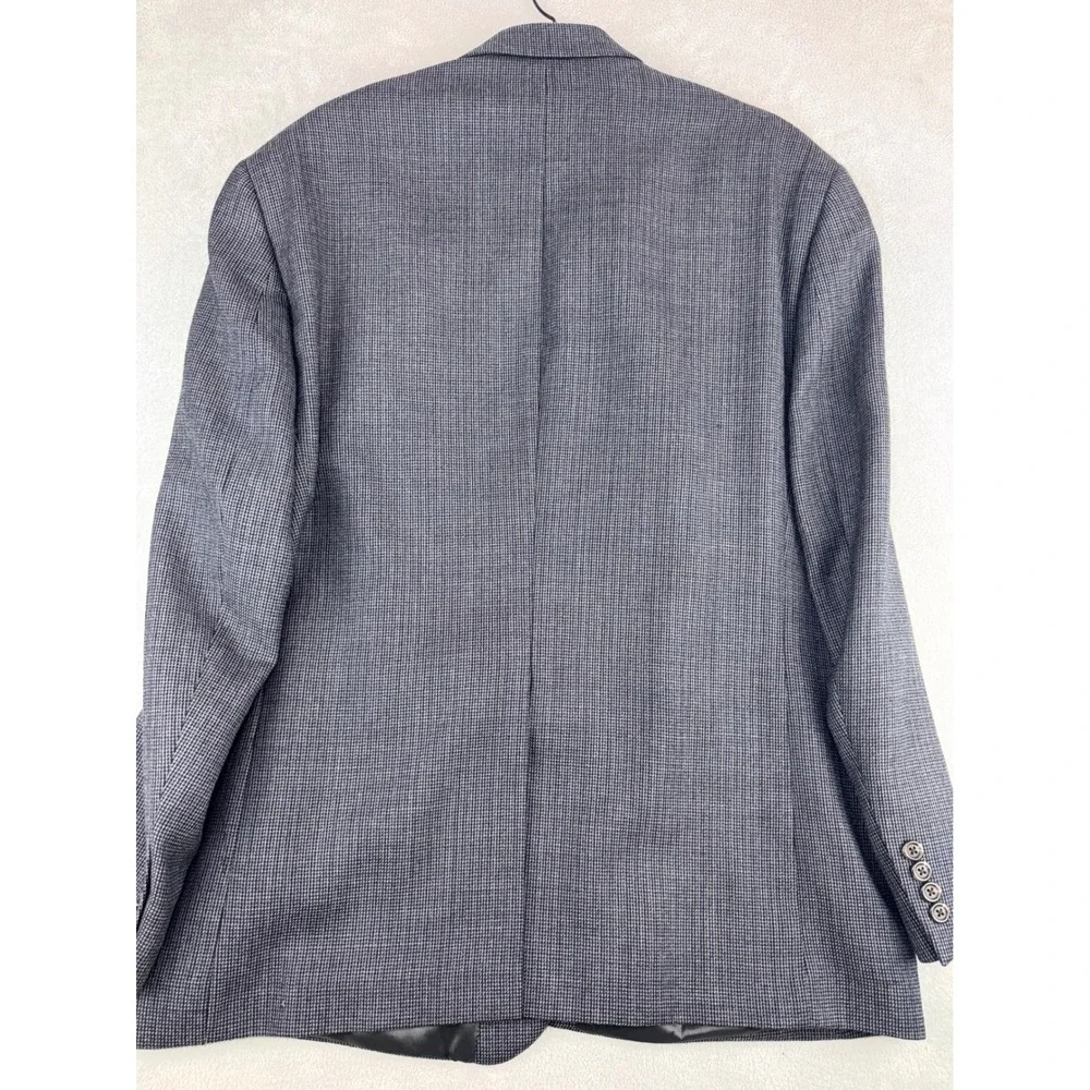 Chaps Mens 48R‎ Wool Blazer Grey Blue Micro Houndstooth Sport Coat 2 Button New
